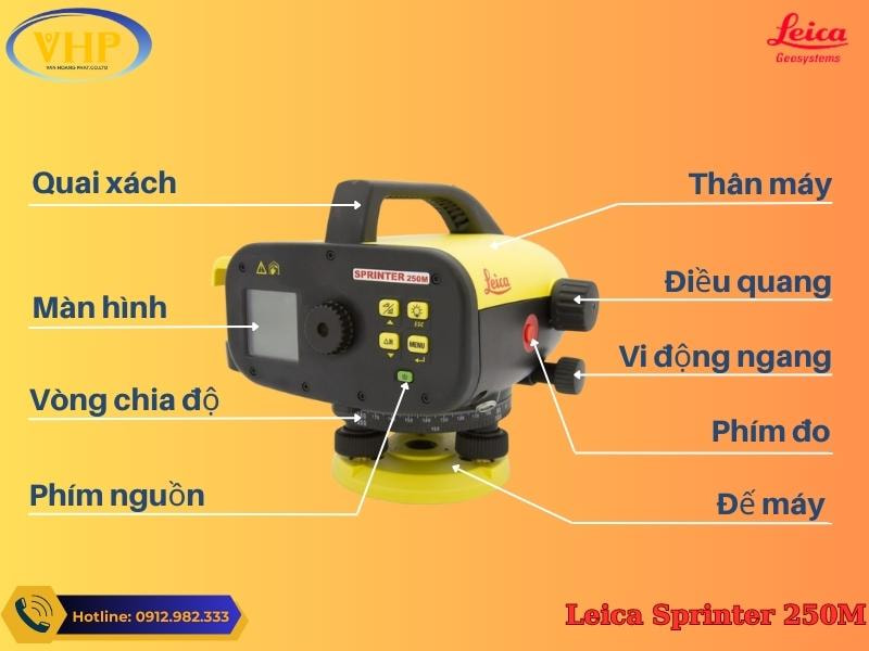 Chi tiết cấu tạo máy thủy bình Leica Sprinter 250M