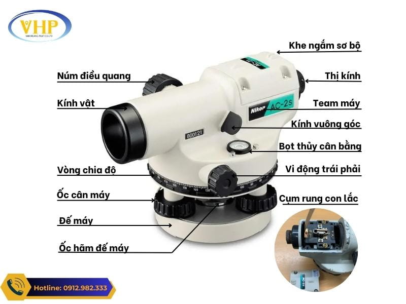 Chi tiết cấu tao của máy thủy bình NIKON
