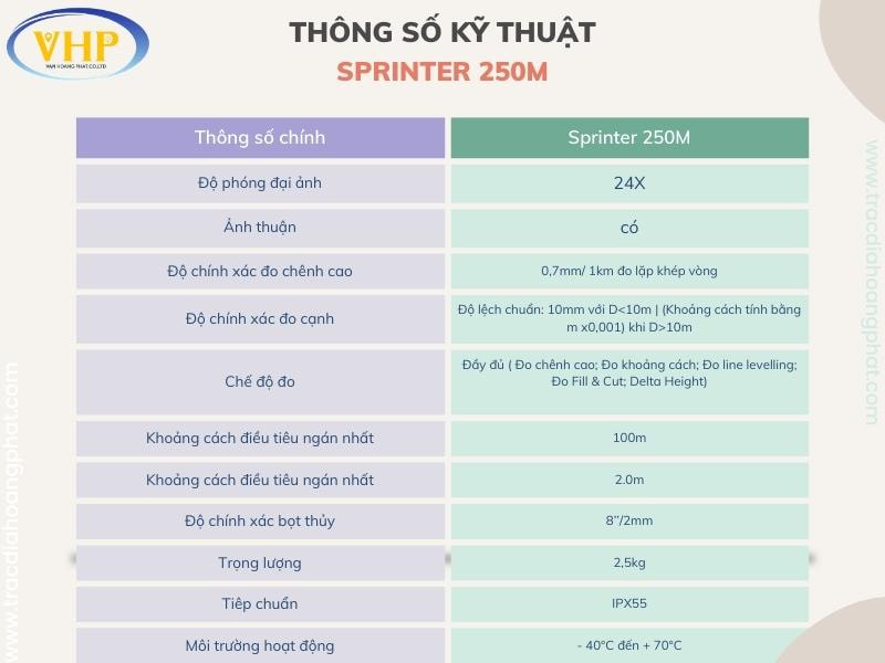 Thông số kỹ thuật của máy thủy bình Leica Sprinter 250M