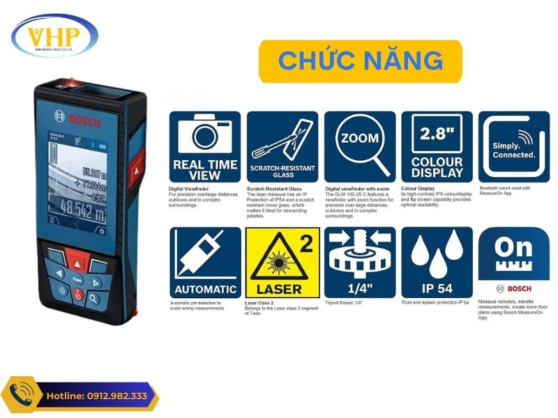 Chức năng đa dạng của thước đo laser Bosch GLM 100-25C