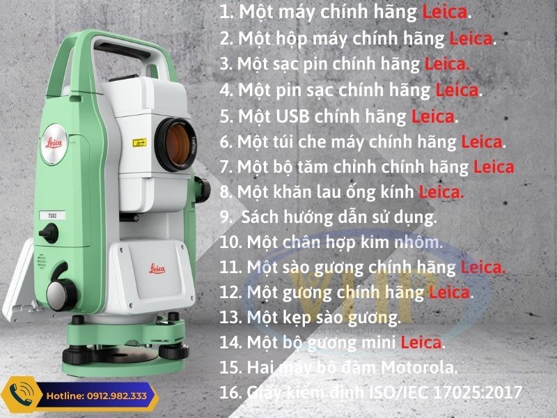 Bộ máy toàn đạc điện tử Leica TS03 với đầy đủ phụ kiện