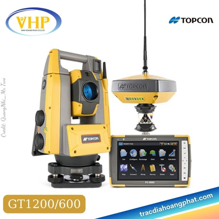 Máy toàn đạc tự động Topcon GT1200/600 kết hợp với GNSS và sổ tay