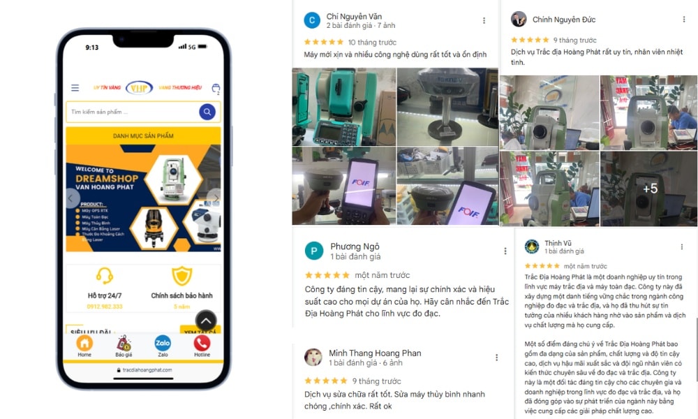 Review của khách hàng trên Google Map sau khi mua hàng tại Trắc địa Hoàng Phát