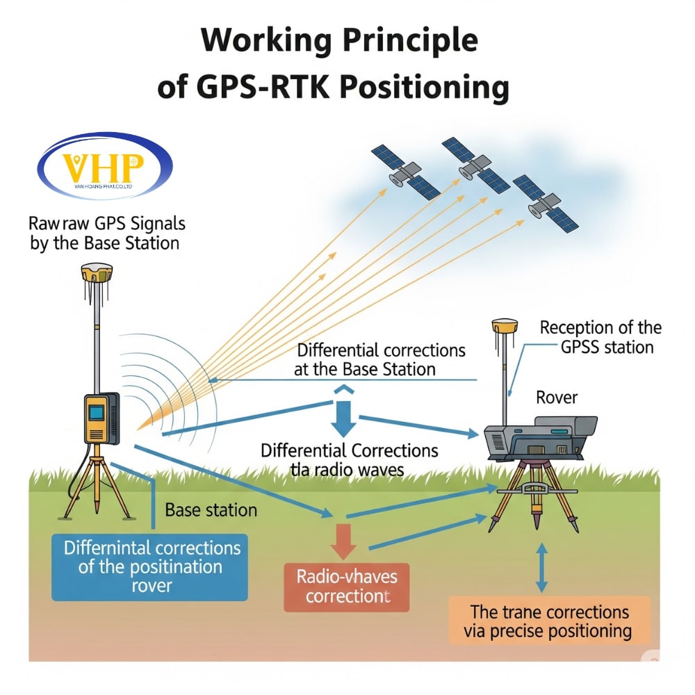 Hệ thống định vị GPS-RTK sử dụng 2 máy thu phát tín hiệu GNSS chuyên dụng là trạm Base trạm Rover