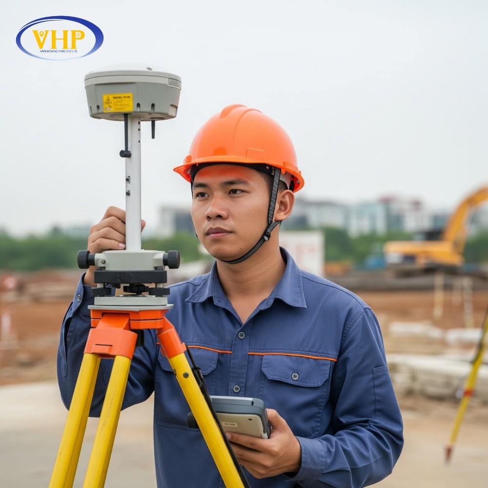 Hệ thống định vị GNSS RTK gồm trạm Base và máy Rover thu tín hiệu vệ tinh để xác định nhanh tọa độ và độ cao
