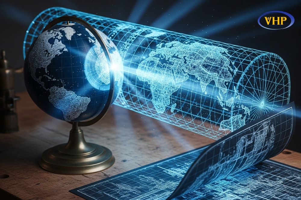 Hình trụ ngang tiếp xúc Trái Đất tại kinh tuyến trung ương trong phép chiếu Gauss.