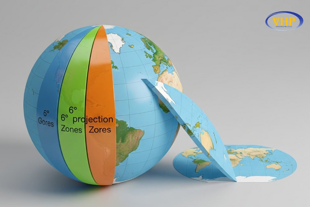 Cách chia Trái Đất thành các múi chiếu theo nguyên lý Gauss-Krüger