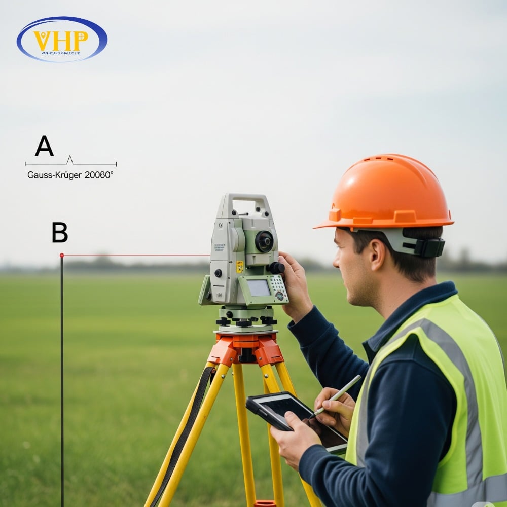 Cách máy toàn đạc sử dụng phép chiếu Gauss-Krüger để tính và xác định tọa độ điểm ngoài thực địa.