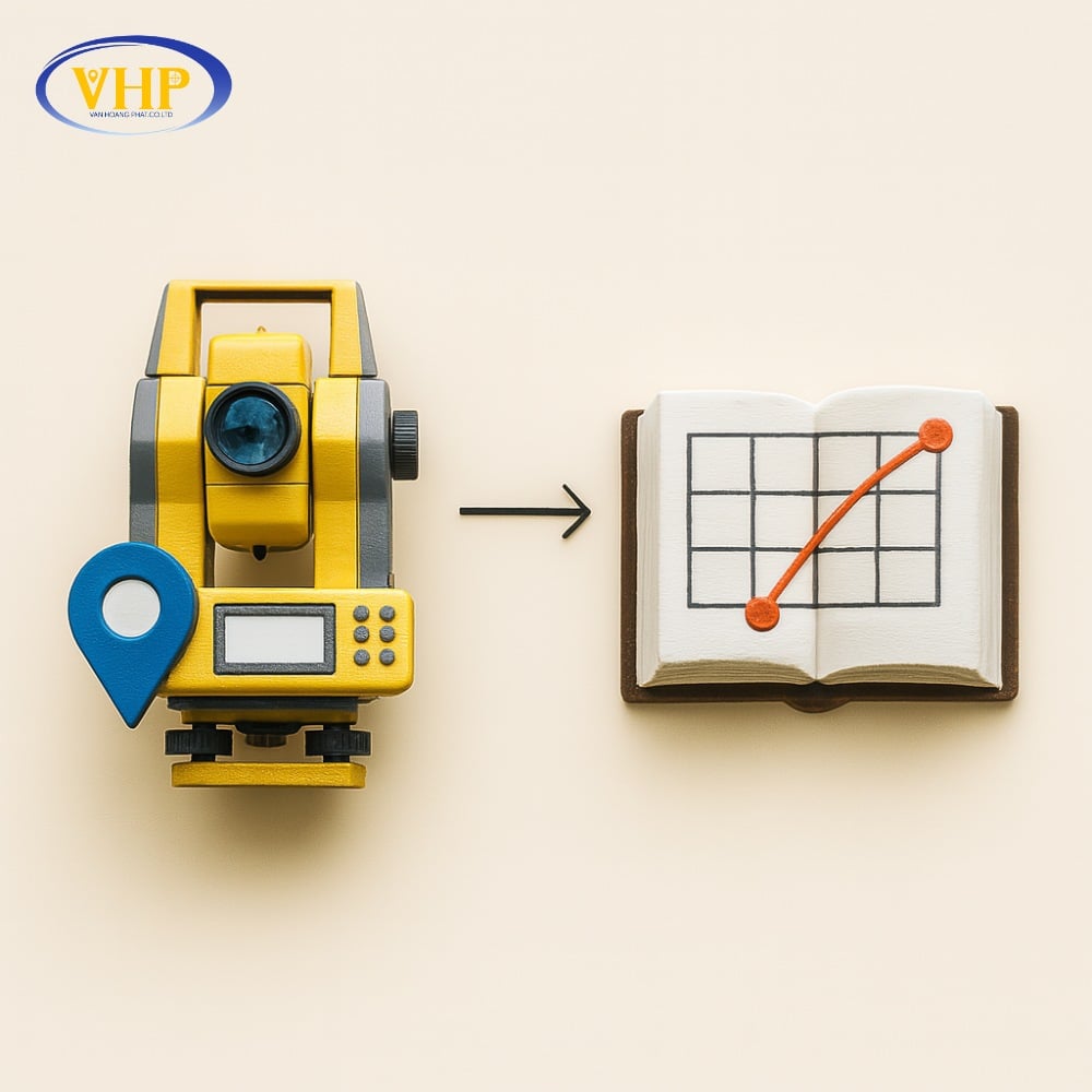 Mối liên hệ giữa công cụ đo thực địa và phép chiếu Gauss-Krüger trong việc tạo bản đồ tọa độ phẳng.